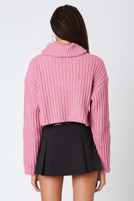 Cropped Turtle Neck Ribbed Sweater