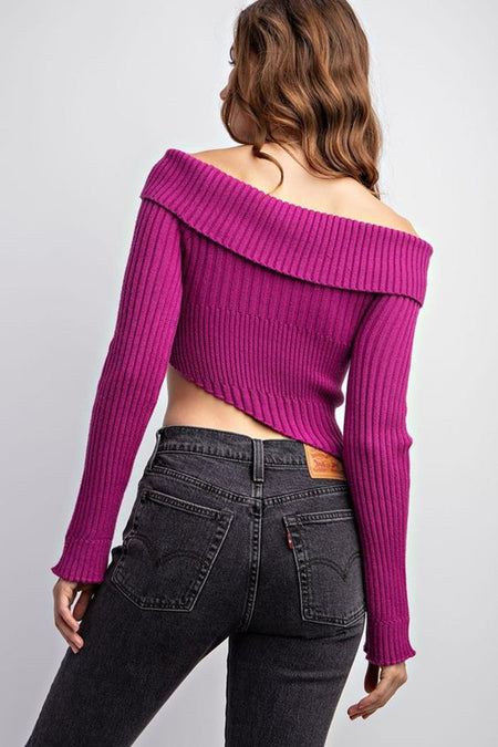 Off Shoulder Asymmetric Sweater Top
