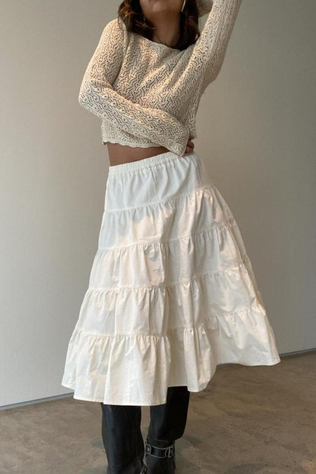 Tiered Low Rise Midi Skirt