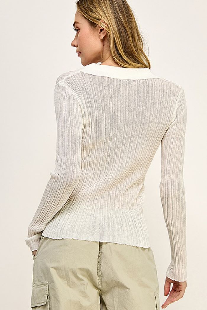 Ribbed Knit Polo Sweater