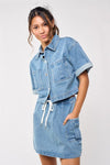 Cropped Collared Denim Top