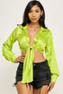 Front Tie Bubble Sleeve Top